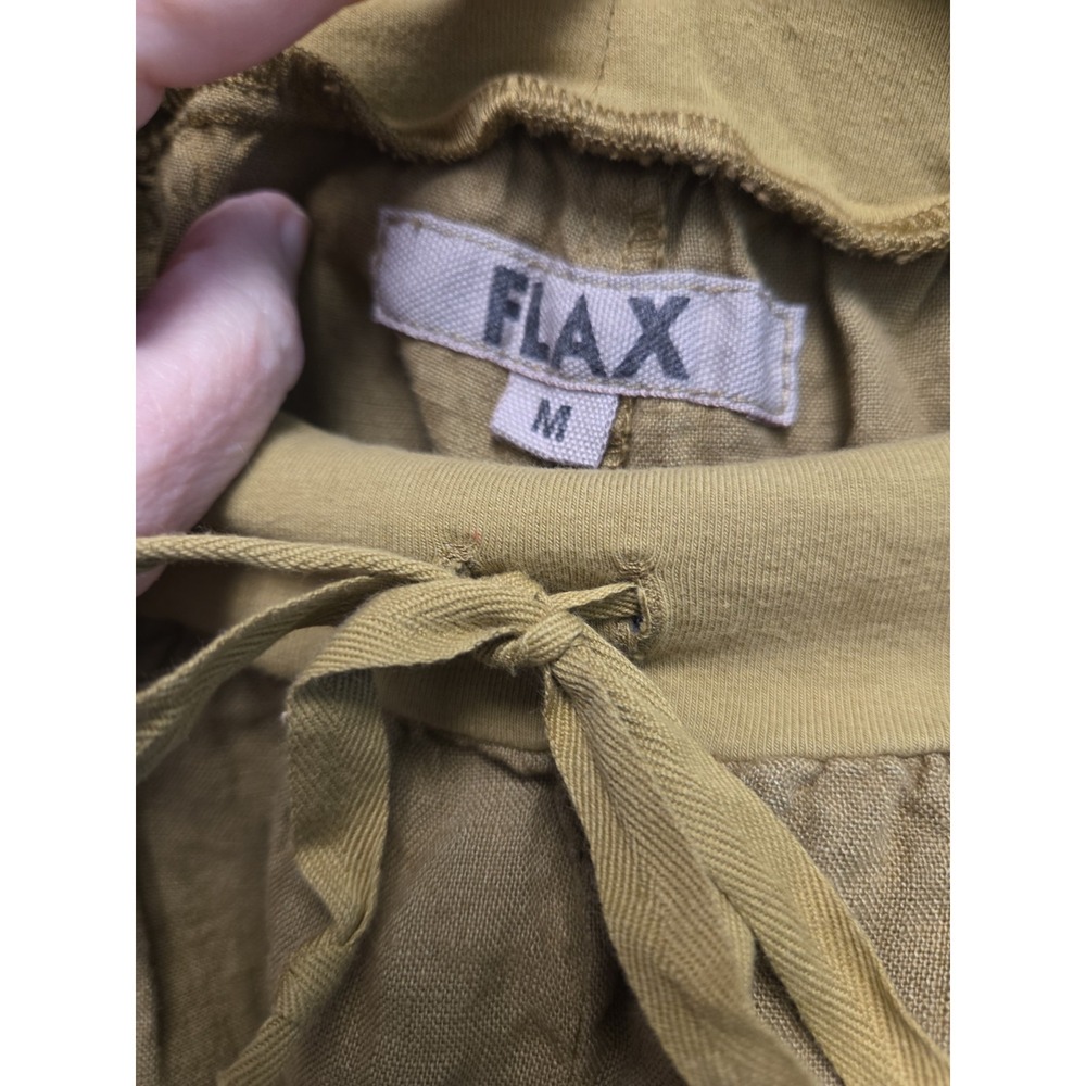 Flax Pant Women Olive Linen Med Straight Leg Pull On Drawstring Long Pants NEW - Picture 4 of 10
